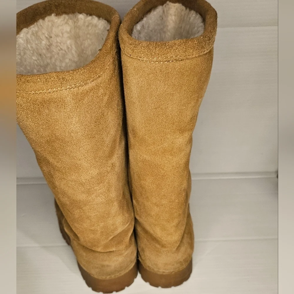 BARTONEAGA Womens Tan Suede Shearling Lined Mid Calf Winter Boot Sz 245 US 7–7,5